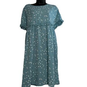 Suzanne Betro Teal Polka Dot Babydoll Dress large new
